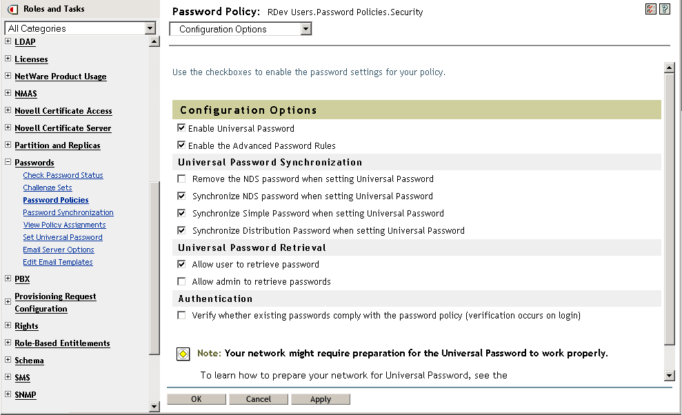 Password Policy settings for Scenario 2