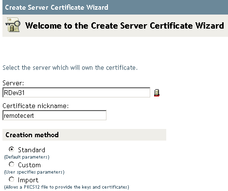 The Server and Certificate Nickname Edit Boxes