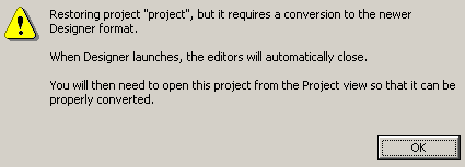 Warning the editors will be closed and project needs to be opened. 