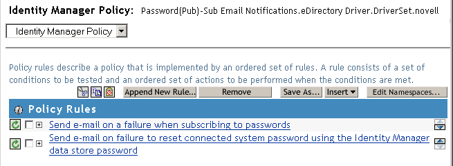 Page showing two rules in a password synchronization policy