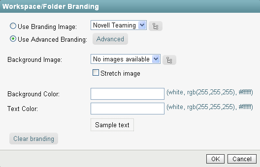 Workspace/Folder Branding Dialog Box