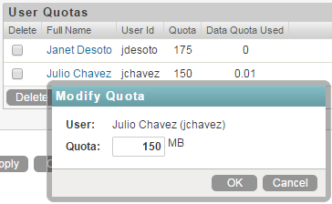 Modify User Data Quota