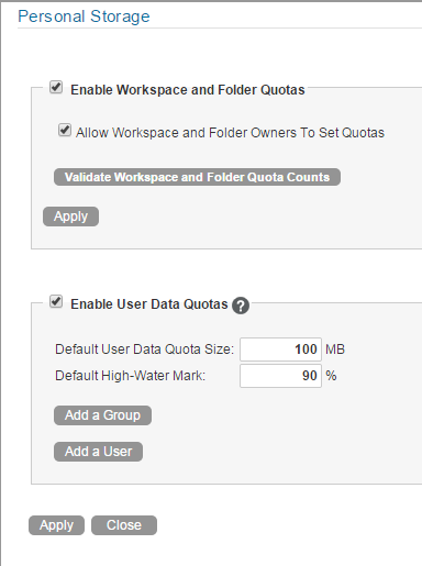 Manage Data Quotas page