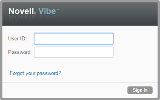 Novell Teaming Log In page