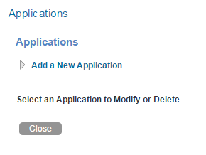 Manage Applications page