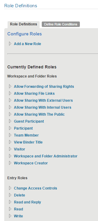 Configure Role Definitions page