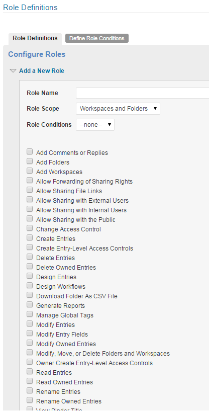 Configure Role Definitions page with Add options