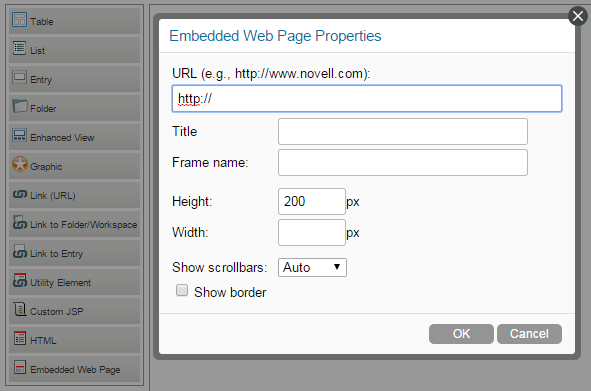 Configuring Embedded Web Page Properties