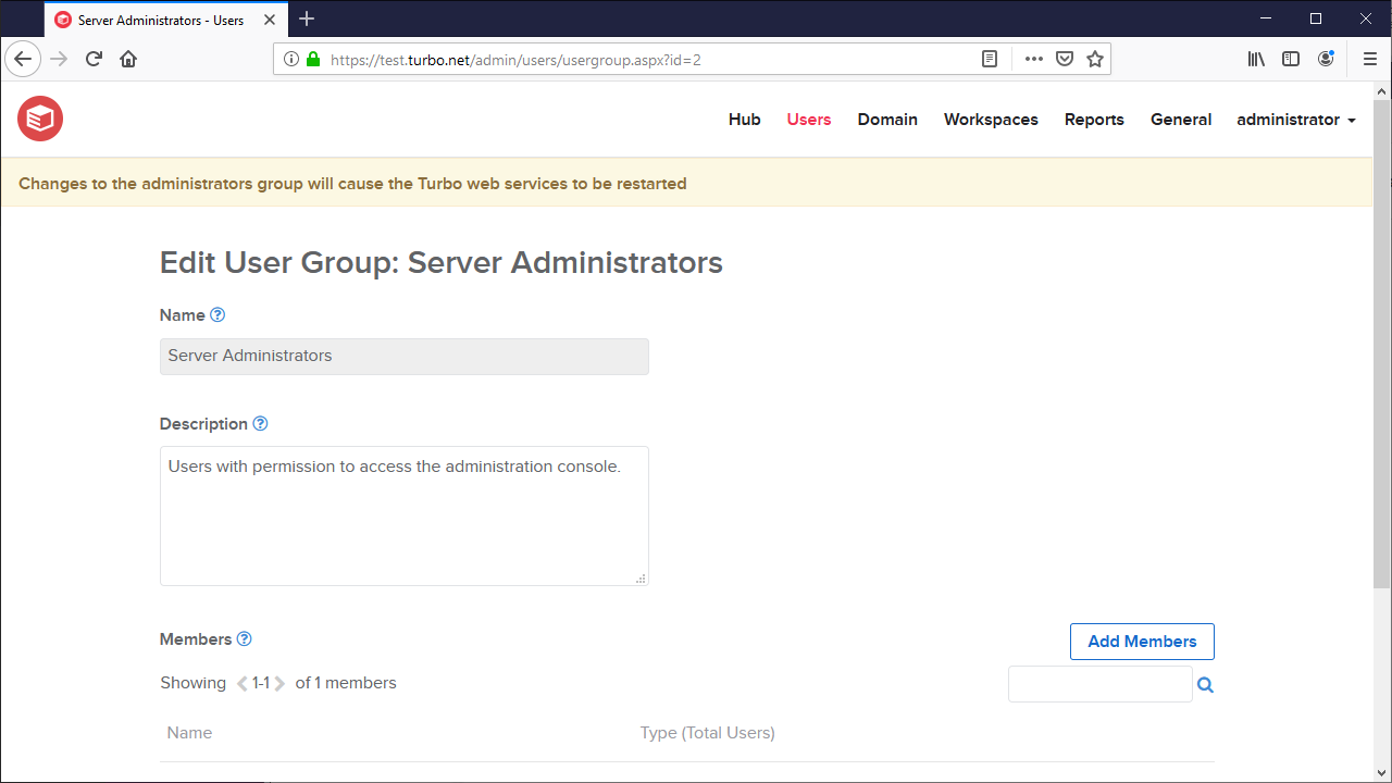 Server admin edit user group