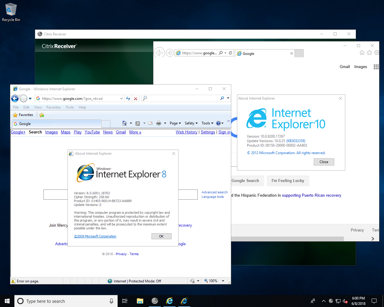 Citrix apps receiver ie side-by-side IE