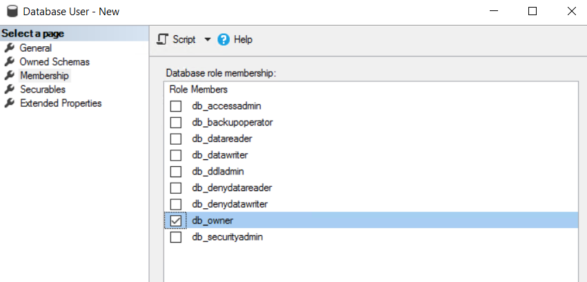 Server setup DB users membership
