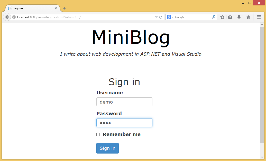 MiniBlog signin