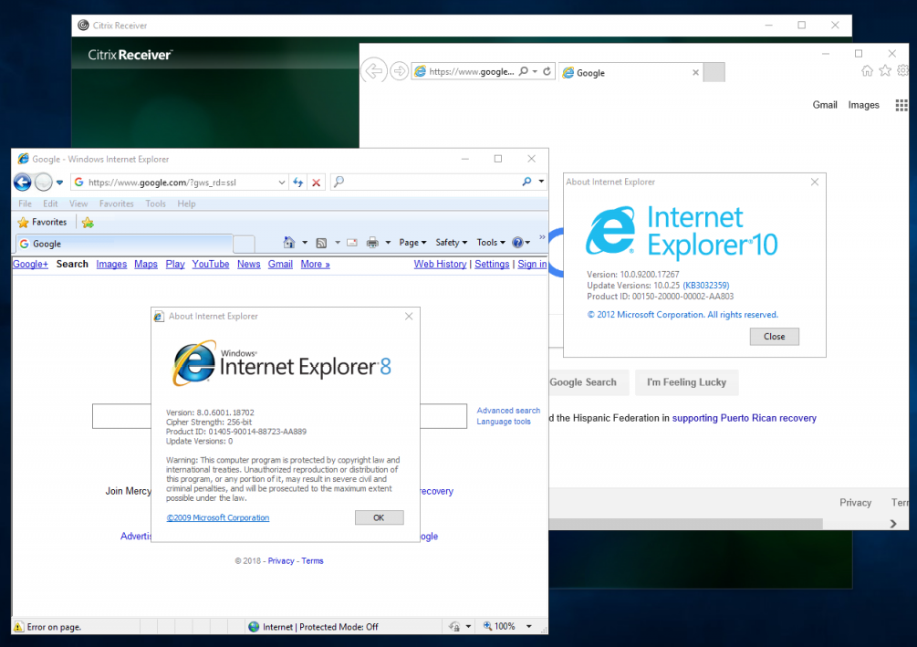 Citrix StoreFront side-by-side IE