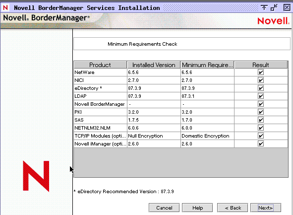 Minimum system requirements for Novell BorderManager Installation