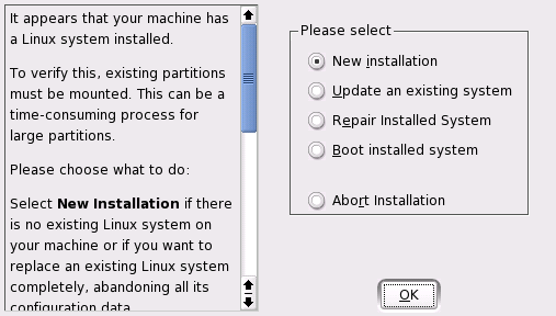 Installation Mode menu