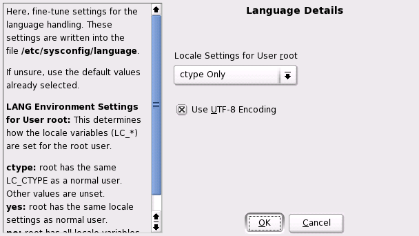 Language Details menu