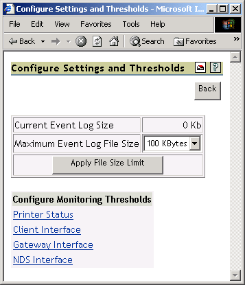 Configure Settings and Thresholds page