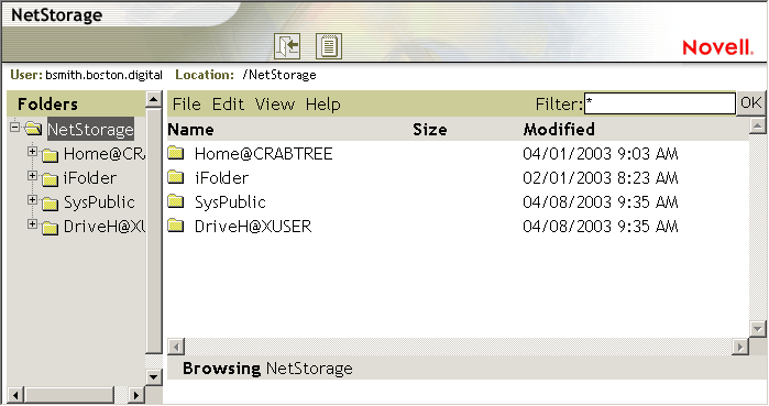 NetStorage folder view