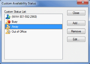 Custom Availability Status dialog box