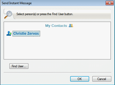 Send Instant Message dialog box showing the Find User button