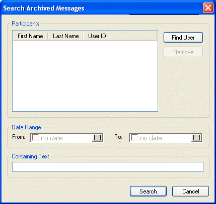 Search Archived Messages dialog box