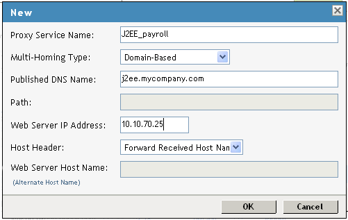 Proxy service configuration for a J2EE Agent