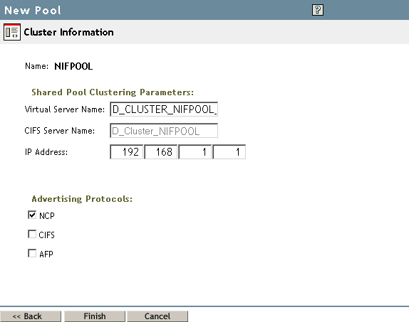 Sample Cluster Information for a New Pool