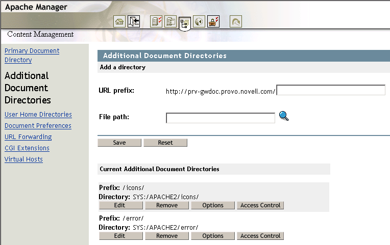 Additional Document Directories page