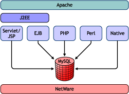 MySQL running in a NetWare 6.5 Web architecture.