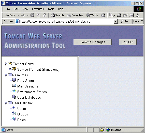 Tomcat Admin accessible from a Web browser.