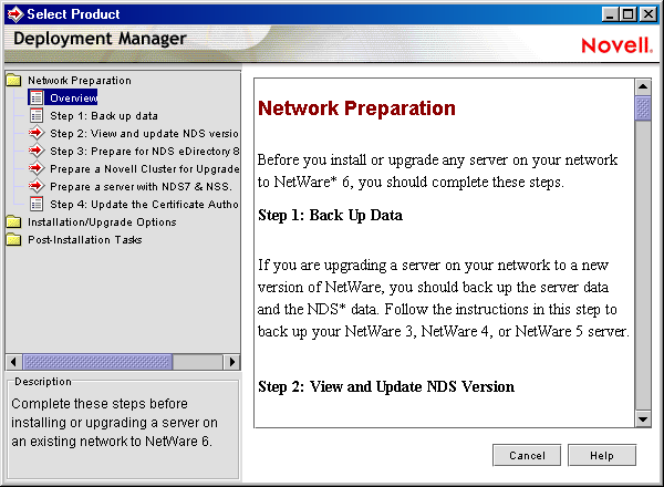 NetWare Deployment Manager main screen