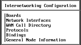 Internetworking Configuration menu