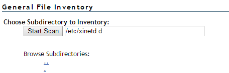The /etc/xienetd.d subdirectory is selected for an inventory