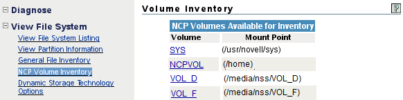 Volume Inventory default page