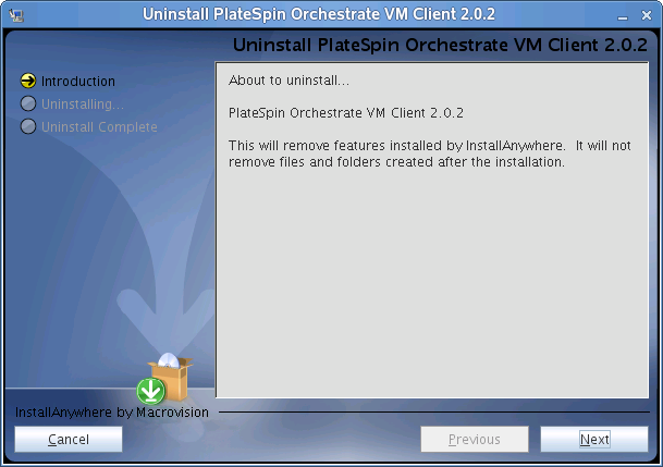 VM Client Uninstallation Wizard - Introduction Page