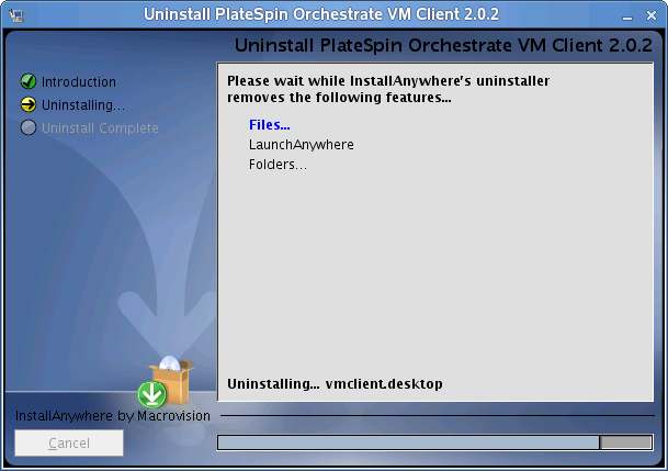 VM Client Uninstallation Wizard - Uninstalling Page