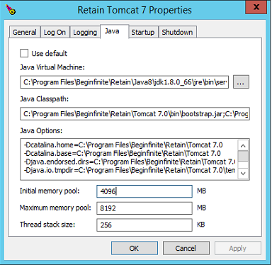 Tomcat Memory Tuning - Retain Unified Archiving