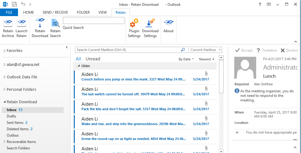 Outlook Plugin Retain 4.9.1 User Guide
