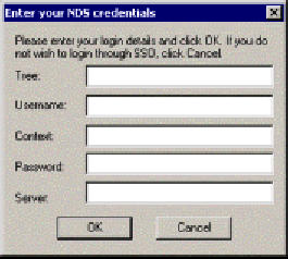 A dialog box for enterning NDS or eDirectory credentials
