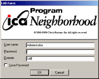 The authentication dialog box for Program Neighborhood