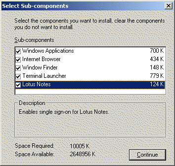The option for installing SecureLogin for Lotus Notes