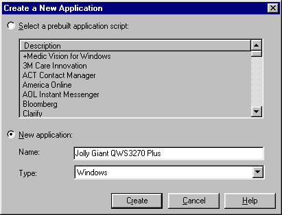 The New Application option and fields
