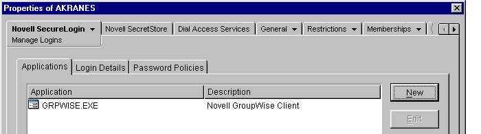 The Novell SecureLogin tab