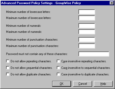 Advanced settings for a password policy