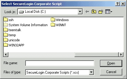 Selecting or naming a SecureLogin corporate script