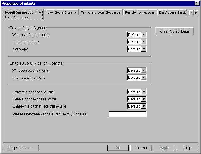 Window for setting user preferences
