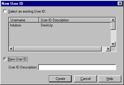 Options in the New User ID dialog box