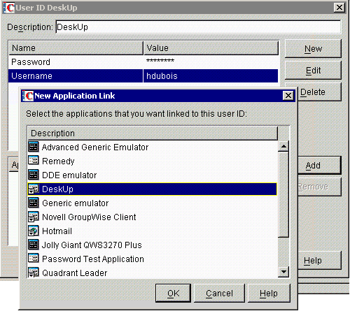 Available applications listed in the Description pane