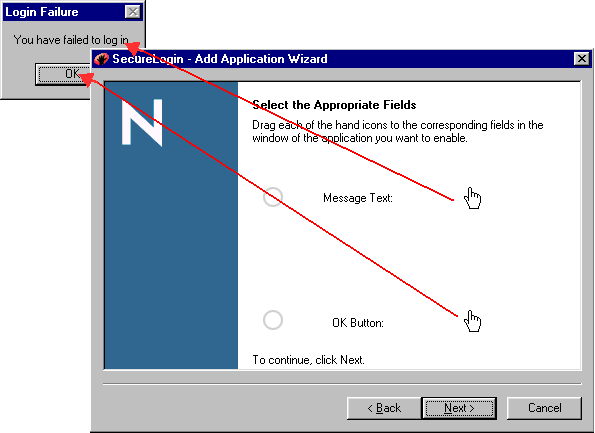 Hand icons and the Login Failure message box