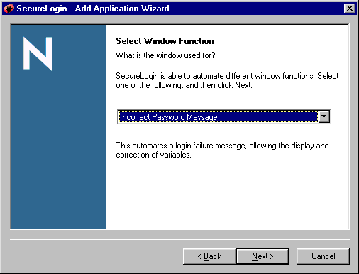 The drop-down option to select Incorrect Password Message